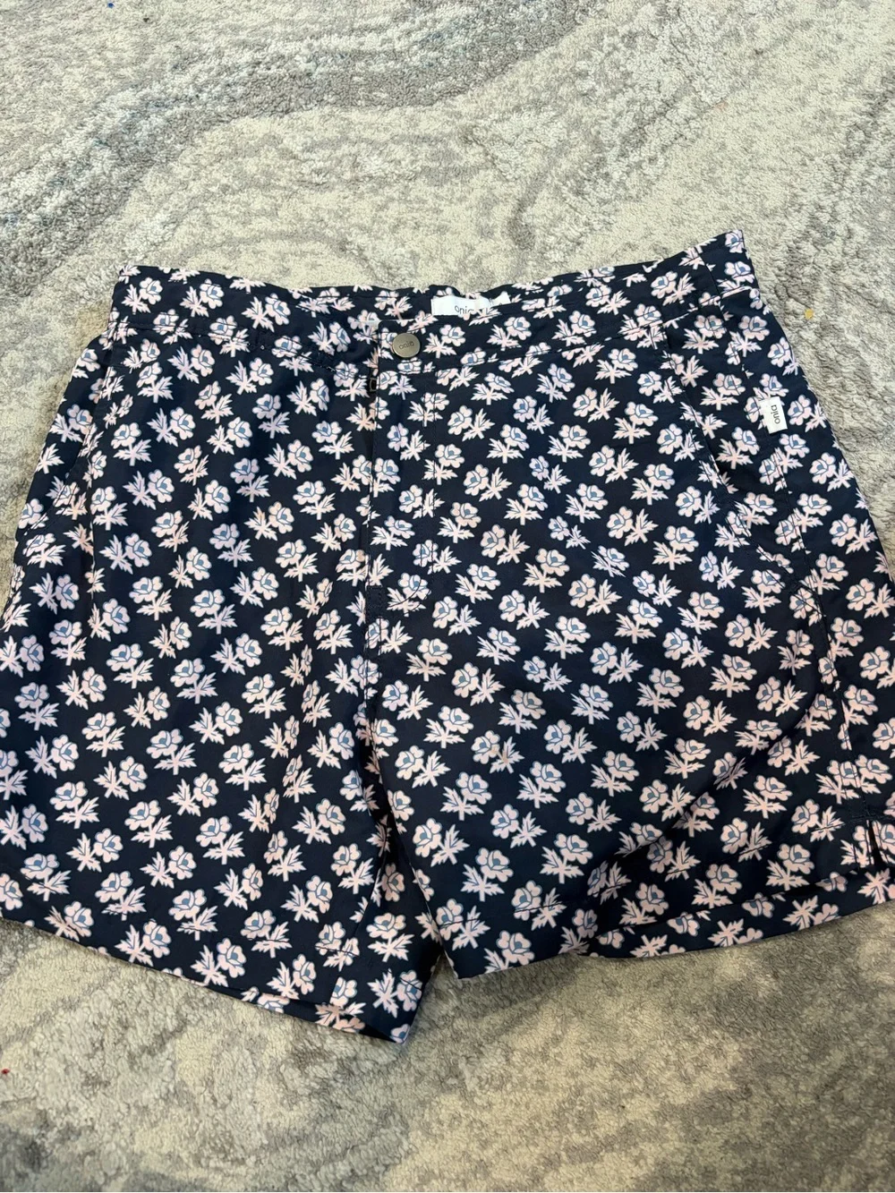 Onia Navy and Light Pink Floral Swim Bermudas